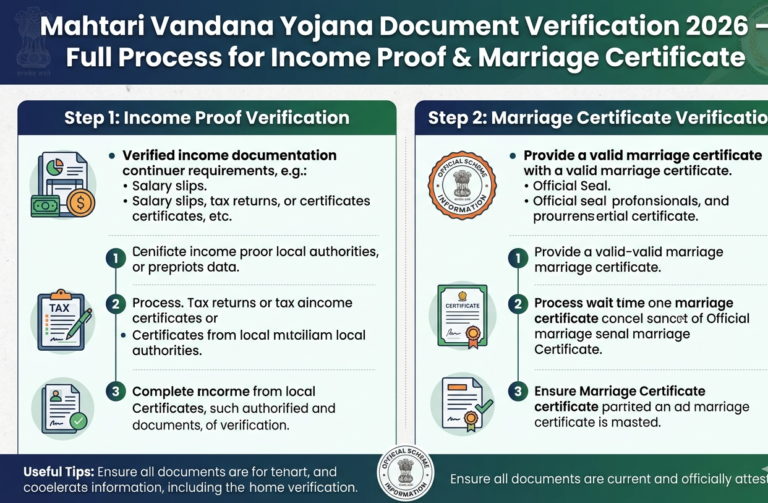 Mahtari Vandana Yojana Document Verification 2026 – Full Process for Income Proof & Marriage Certificate] mujy ap meta description bna do