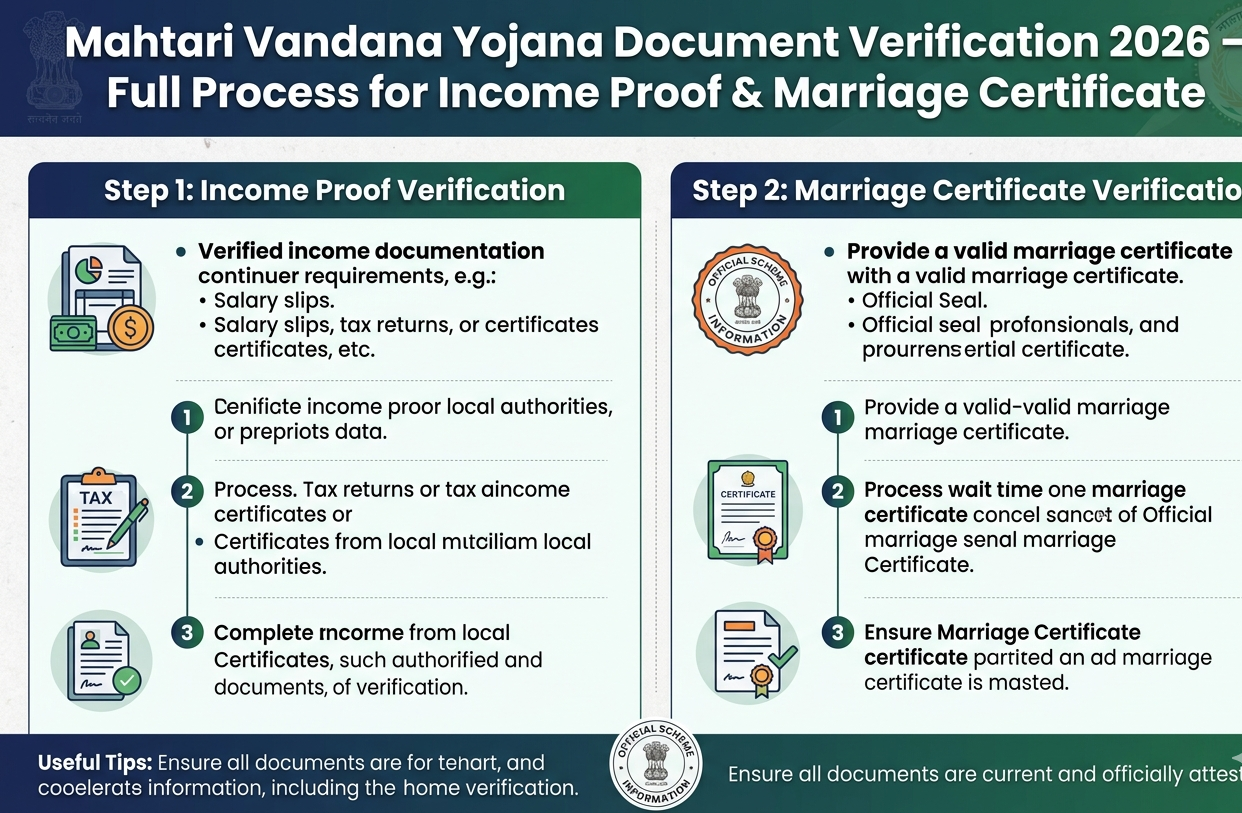 Mahtari Vandana Yojana Document Verification 2026 – Full Process for Income Proof & Marriage Certificate] mujy ap meta description bna do